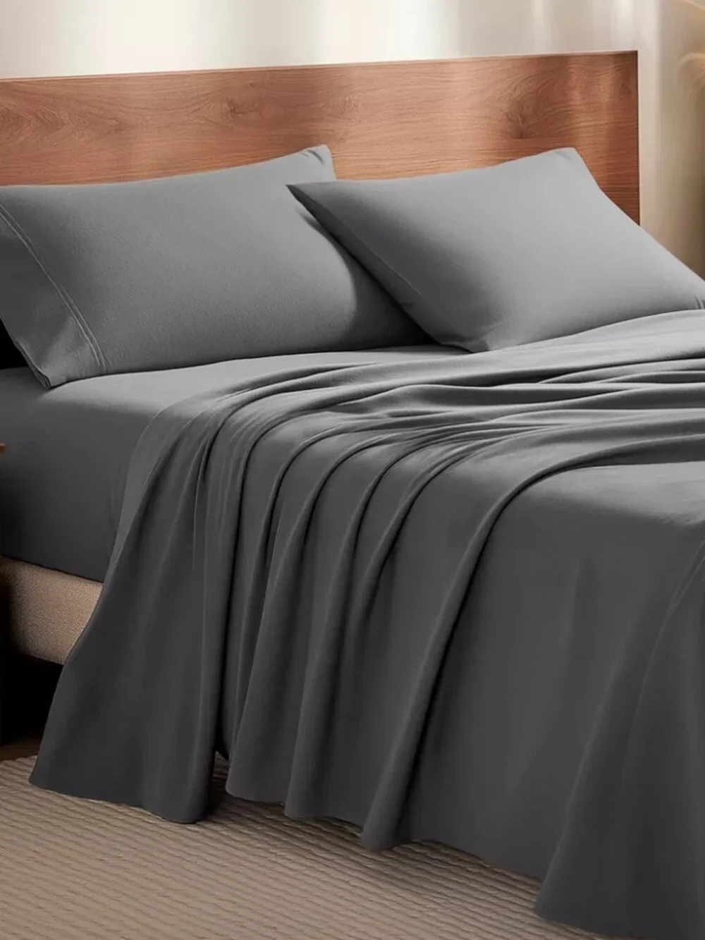NEW Soft & Cozy 100% Cotton Flannel Sheet Set by Bare Home Grey Queen